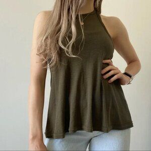Free People High Neck Ribbed Flowy Tank Top Olive Green Size XS
